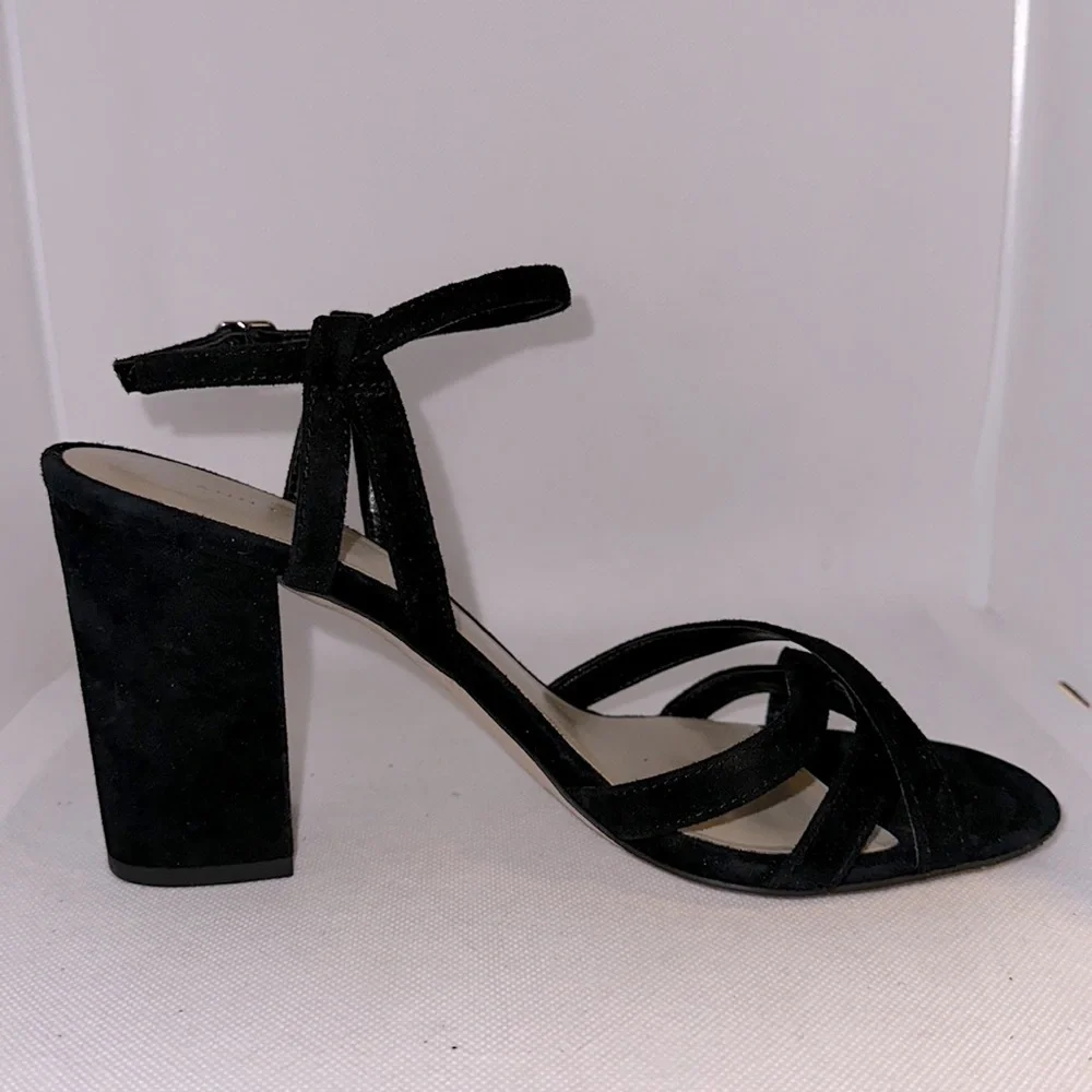 Ann Taylor Black Suede Sandals with Block Heel Size 7M - EUC